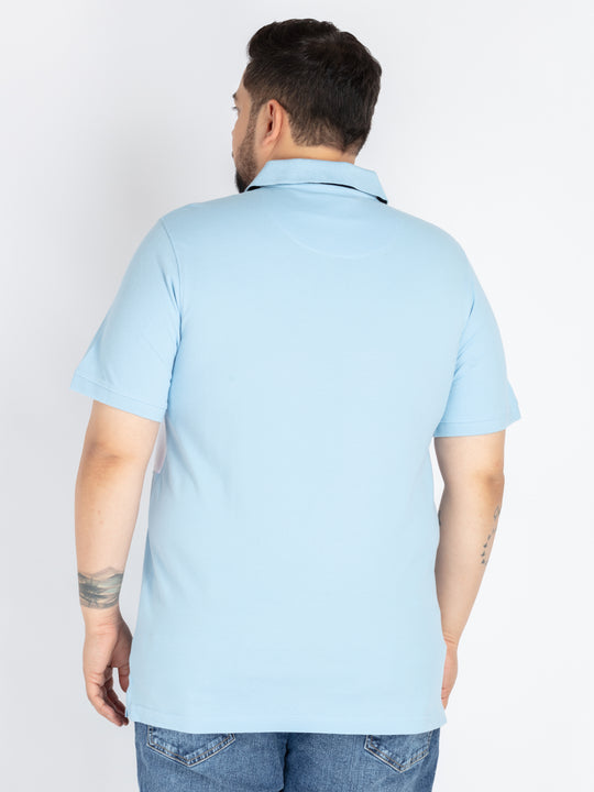 Plus Size Mens Blue printed Polo