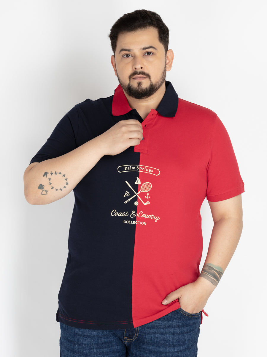 Mens Plus Size Navy & red cut and sew polo