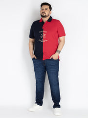Mens Plus Size Navy & red cut and sew polo