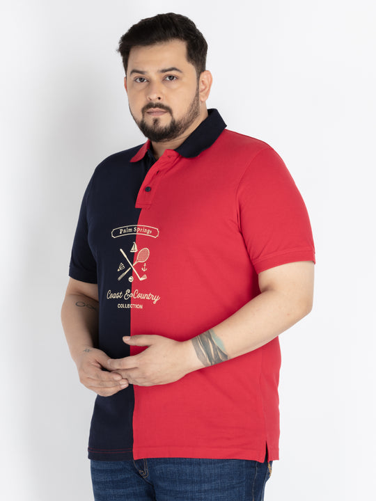 Mens Plus Size Navy & red cut and sew polo
