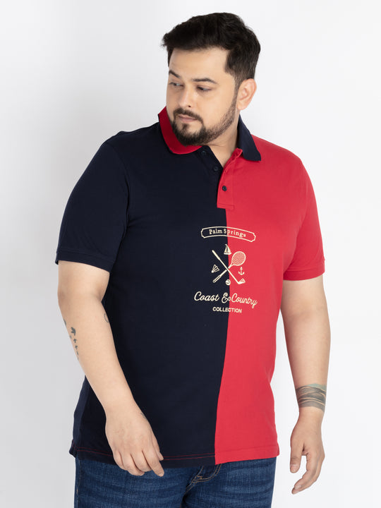 Mens Plus Size Navy & red cut and sew polo