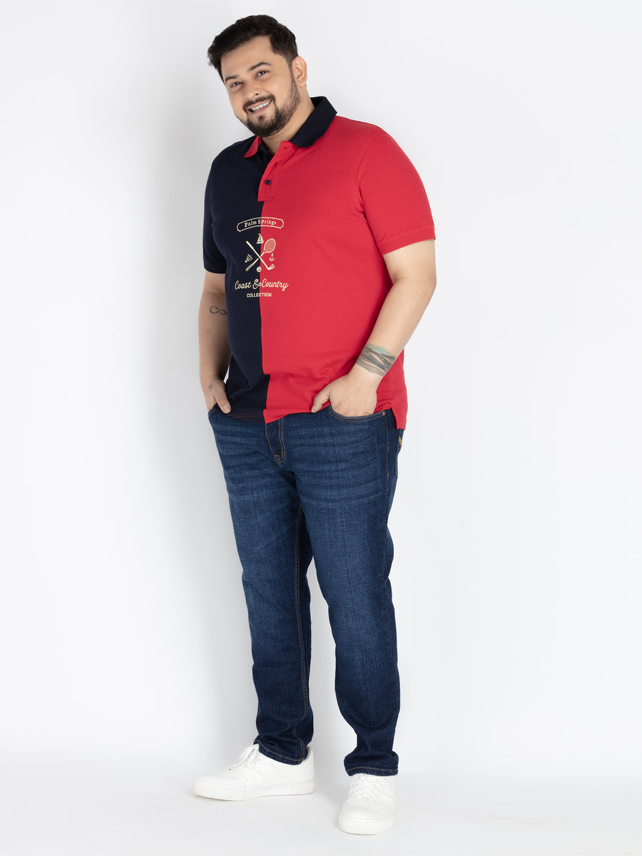 Mens Plus Size Navy & red cut and sew polo