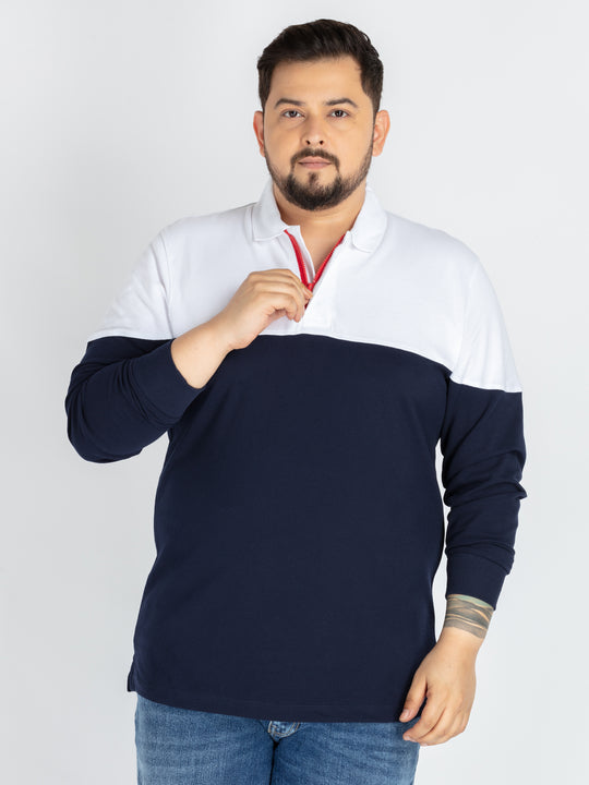 Mens Plus Size Navy Colour blocking polo