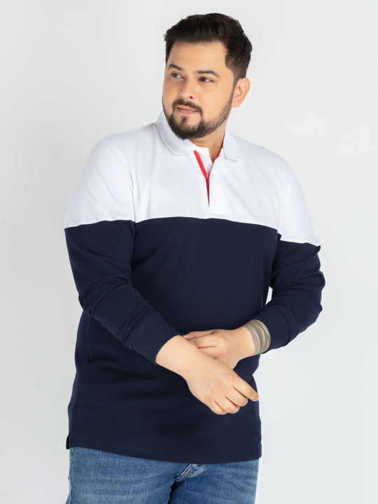 Mens Plus Size Navy Colour blocking polo