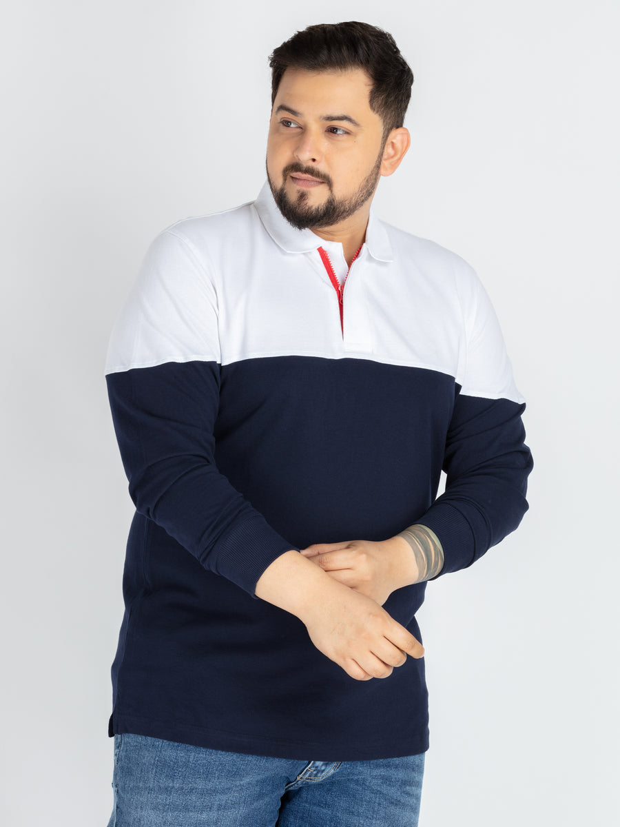 Mens Plus Size Navy Colour blocking polo