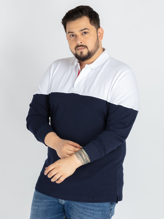 Mens Plus Size Navy Colour blocking polo
