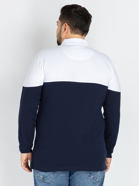 Mens Plus Size Navy Colour blocking polo