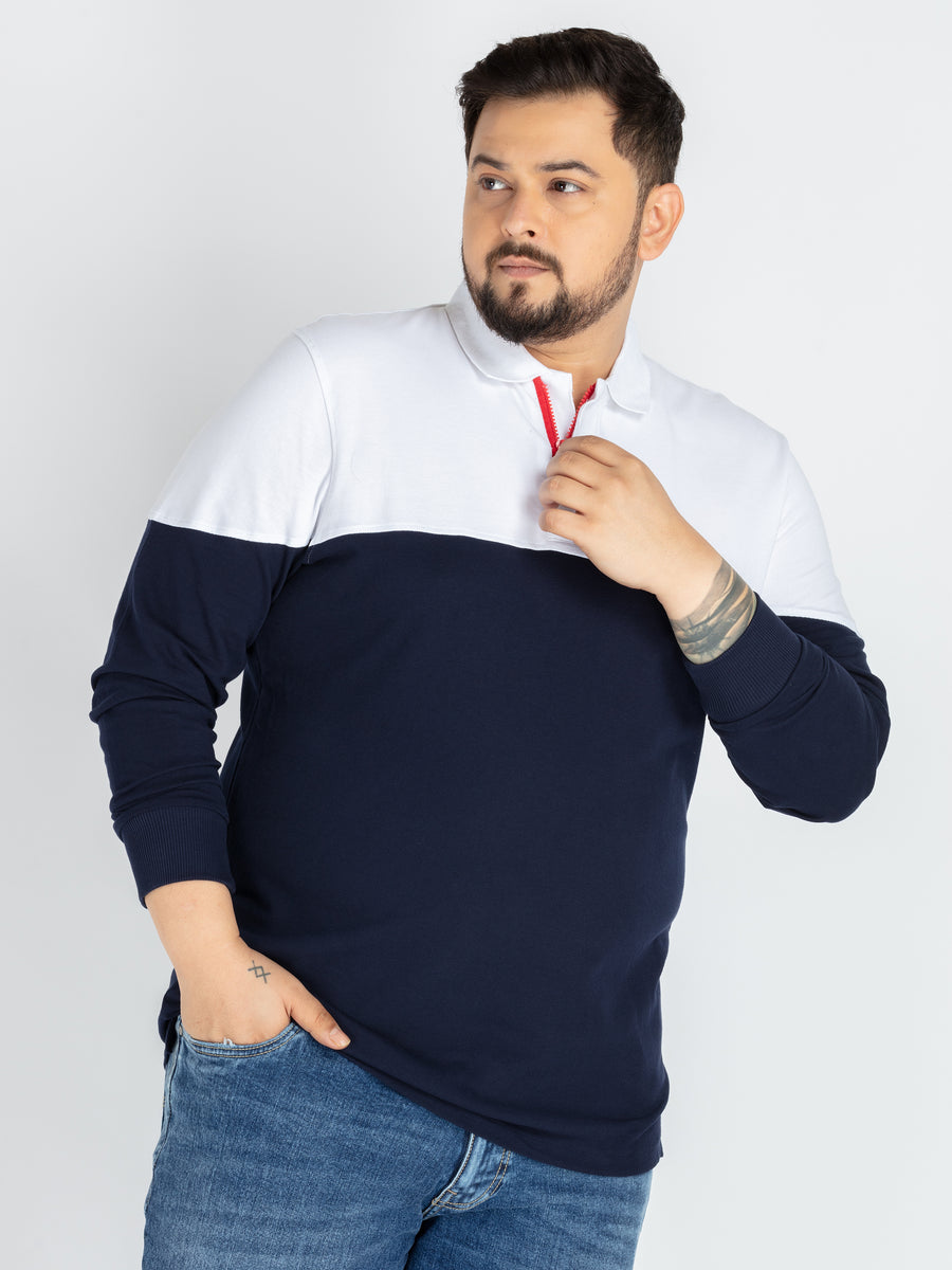 Mens Plus Size Navy Colour blocking polo