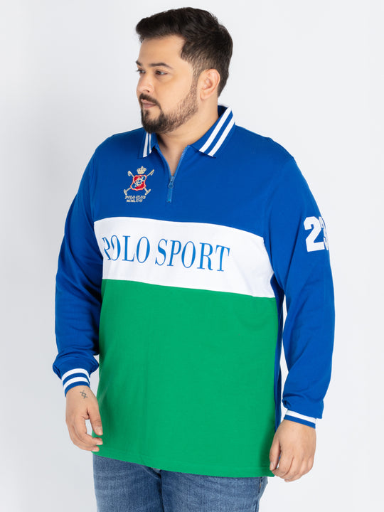 Mens Plus Size royal blue cut and sew polo