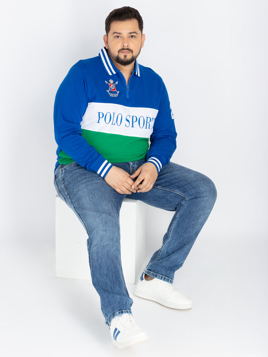 Mens Plus Size royal blue cut and sew polo