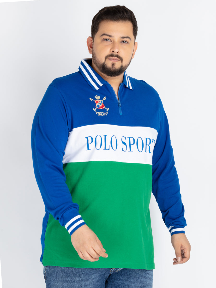 Mens Plus Size royal blue cut and sew polo