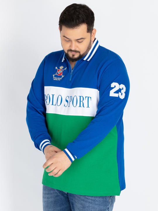Mens Plus Size royal blue cut and sew polo