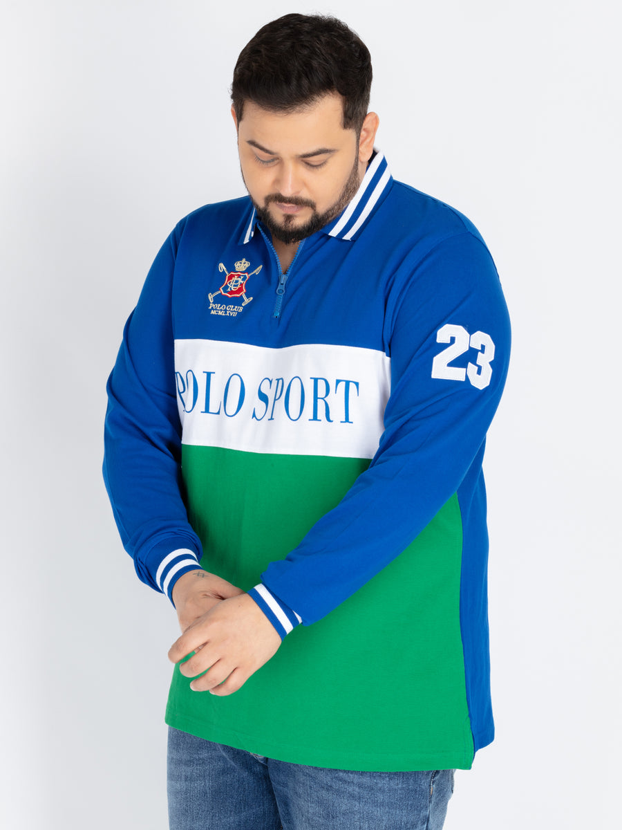 Mens Plus Size royal blue cut and sew polo
