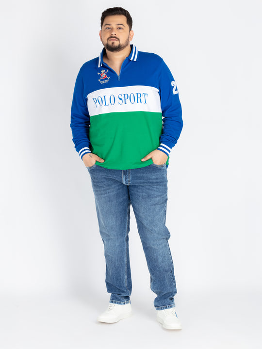 Mens Plus Size royal blue cut and sew polo