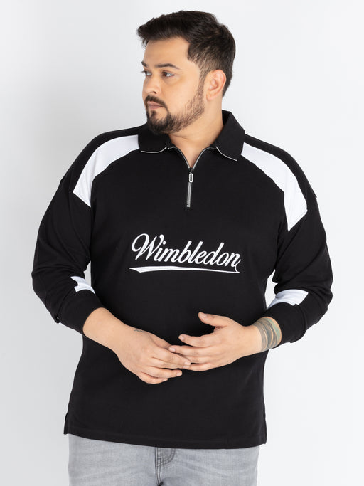 Mens Plus Size Black and white pannel Polo