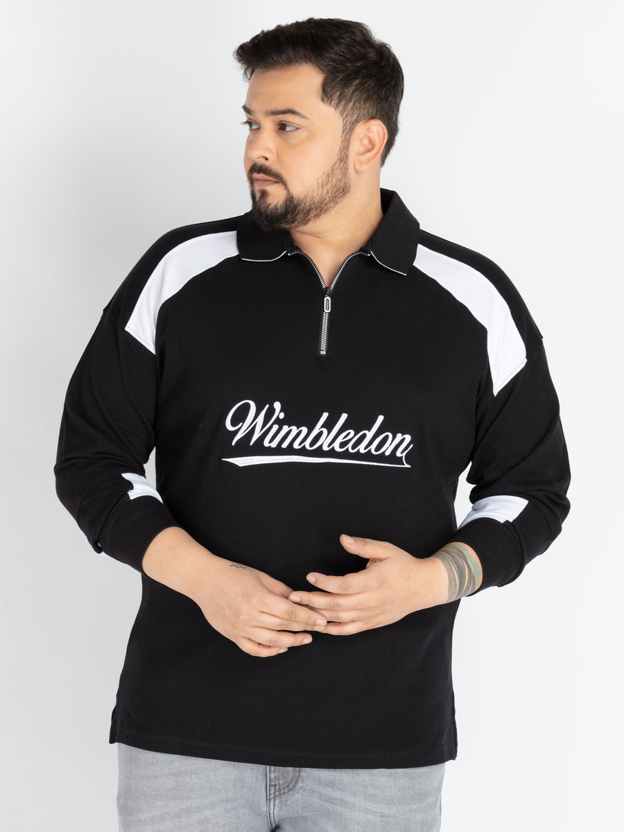 Mens Plus Size Black and white pannel Polo