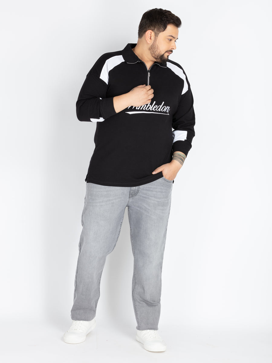 Mens Plus Size Black and white pannel Polo