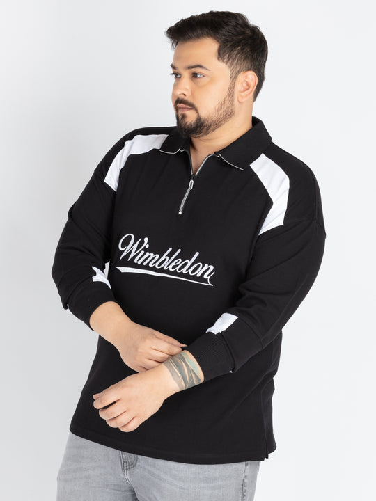 Mens Plus Size Black and white pannel Polo
