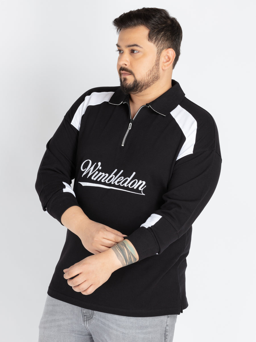 Mens Plus Size Black and white pannel Polo