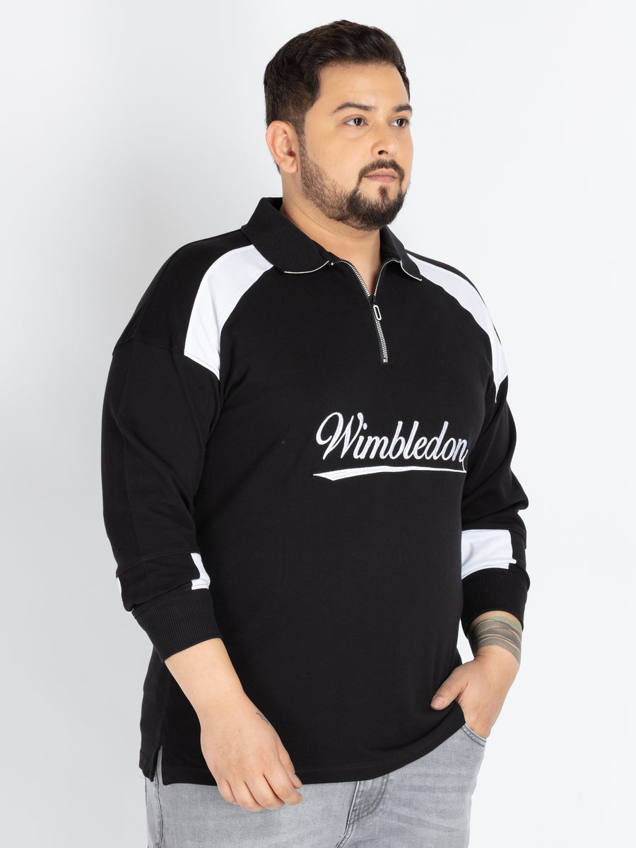 Mens Plus Size Black and white pannel Polo