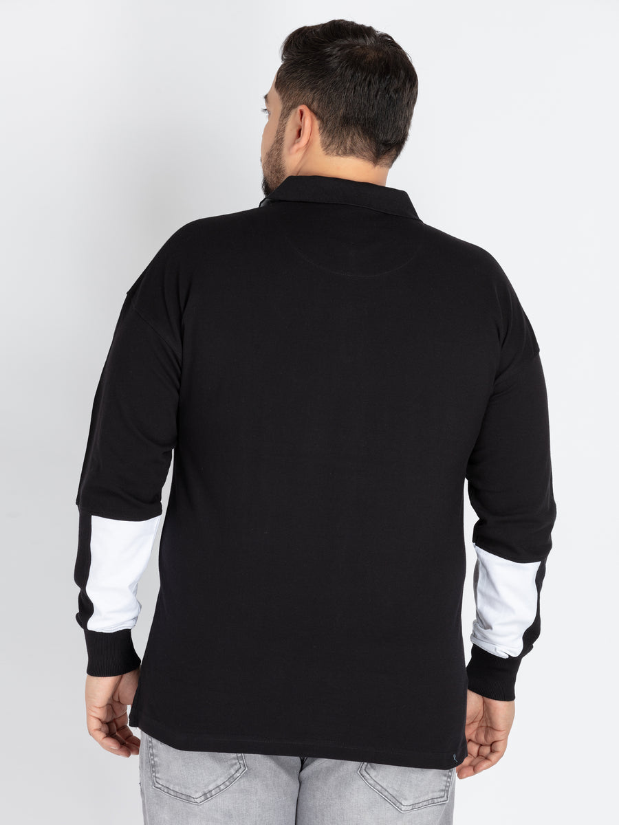 Mens Plus Size Black and white pannel Polo