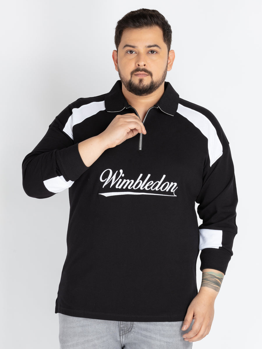 Mens Plus Size Black and white pannel Polo