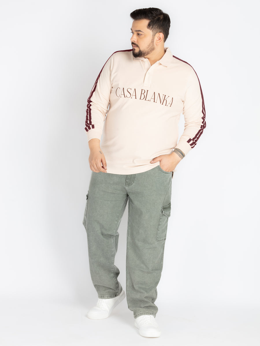 Mens Plus Size beige polo