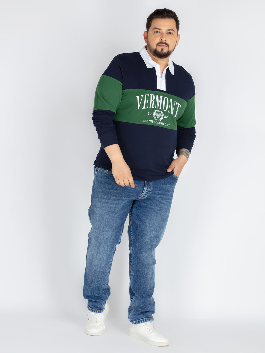 Mens Plus Size navy rubgy collar polo