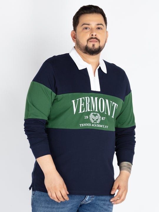 Mens Plus Size navy rubgy collar polo