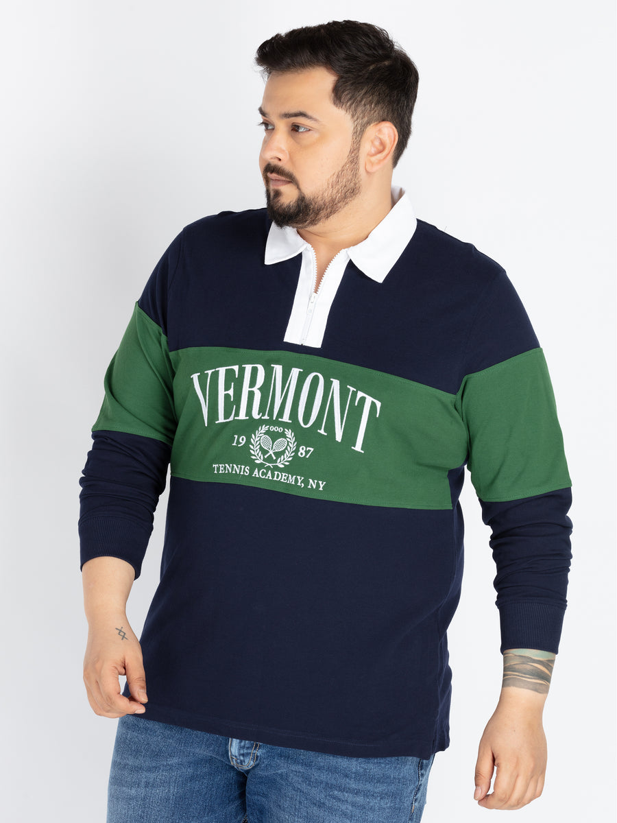 Mens Plus Size navy rubgy collar polo