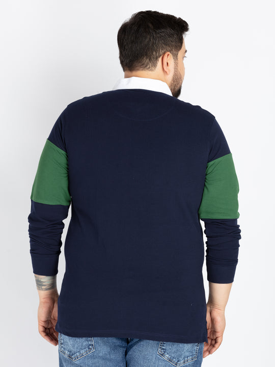 Mens Plus Size navy rubgy collar polo