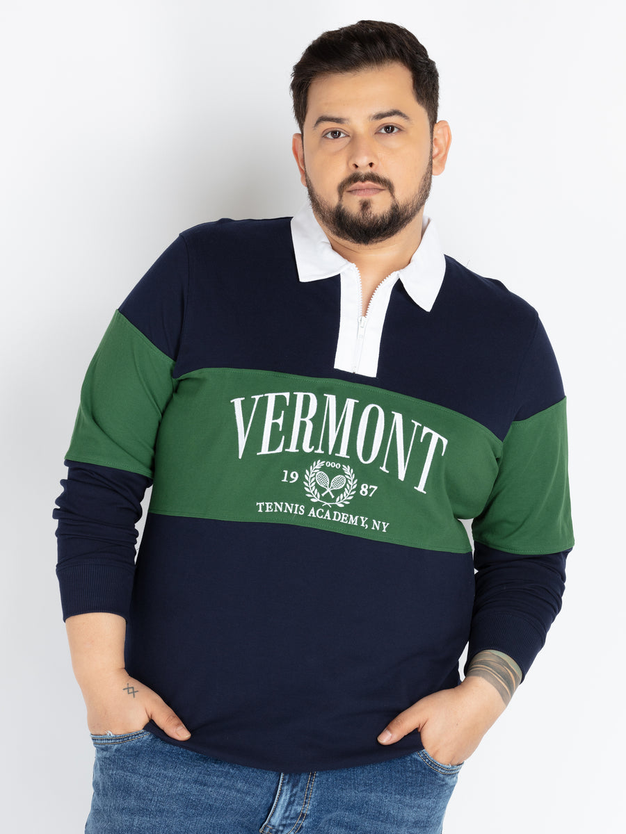 Mens Plus Size navy rubgy collar polo