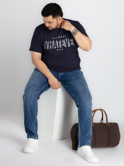 Mens Plus Size Blue Round Neck T-shirt