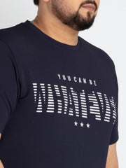 Mens Plus Size Blue Round Neck T-shirt