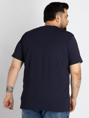Mens Plus Size Blue Round Neck T-shirt