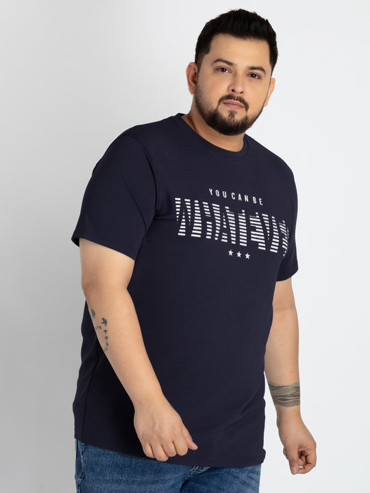 Mens Plus Size Blue Round Neck T-shirt