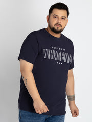 Mens Plus Size Blue Round Neck T-shirt