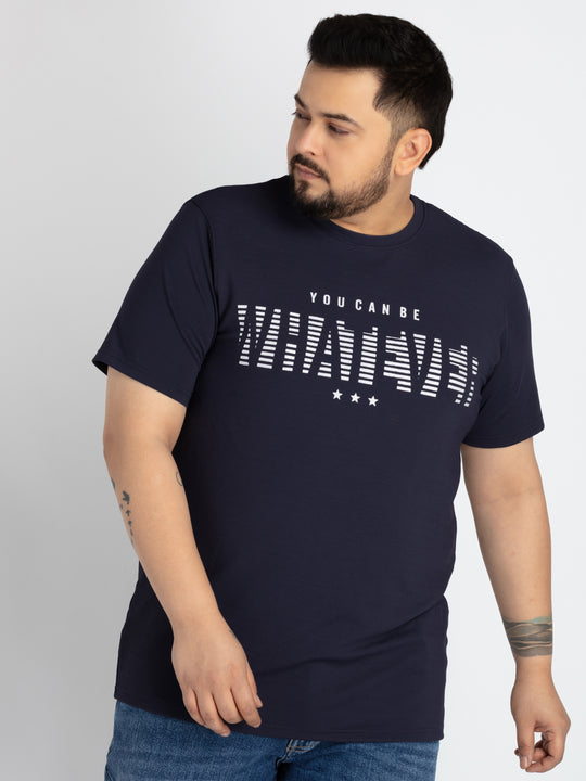 Mens Plus Size Blue Round Neck T-shirt