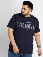 Mens Plus Size Blue Round Neck T-shirt
