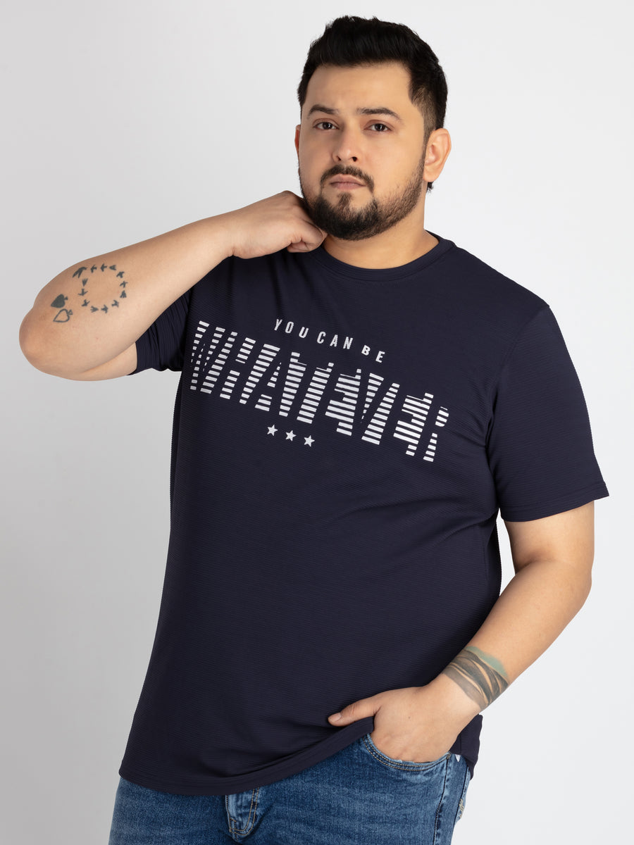 Mens Plus Size Blue Round Neck T-shirt