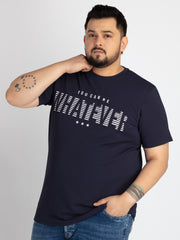 Mens Plus Size Blue Round Neck T-shirt