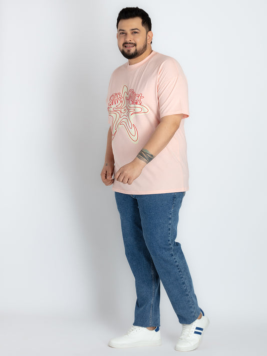 Mens Plus Size Pink Round Neck T-shirt