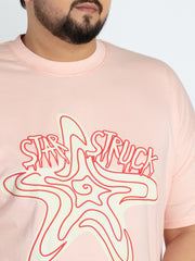 Mens Plus Size Pink Round Neck T-shirt