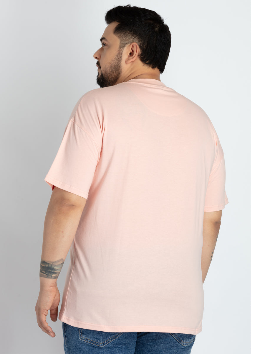Mens Plus Size Pink Round Neck T-shirt