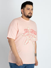 Mens Plus Size Pink Round Neck T-shirt