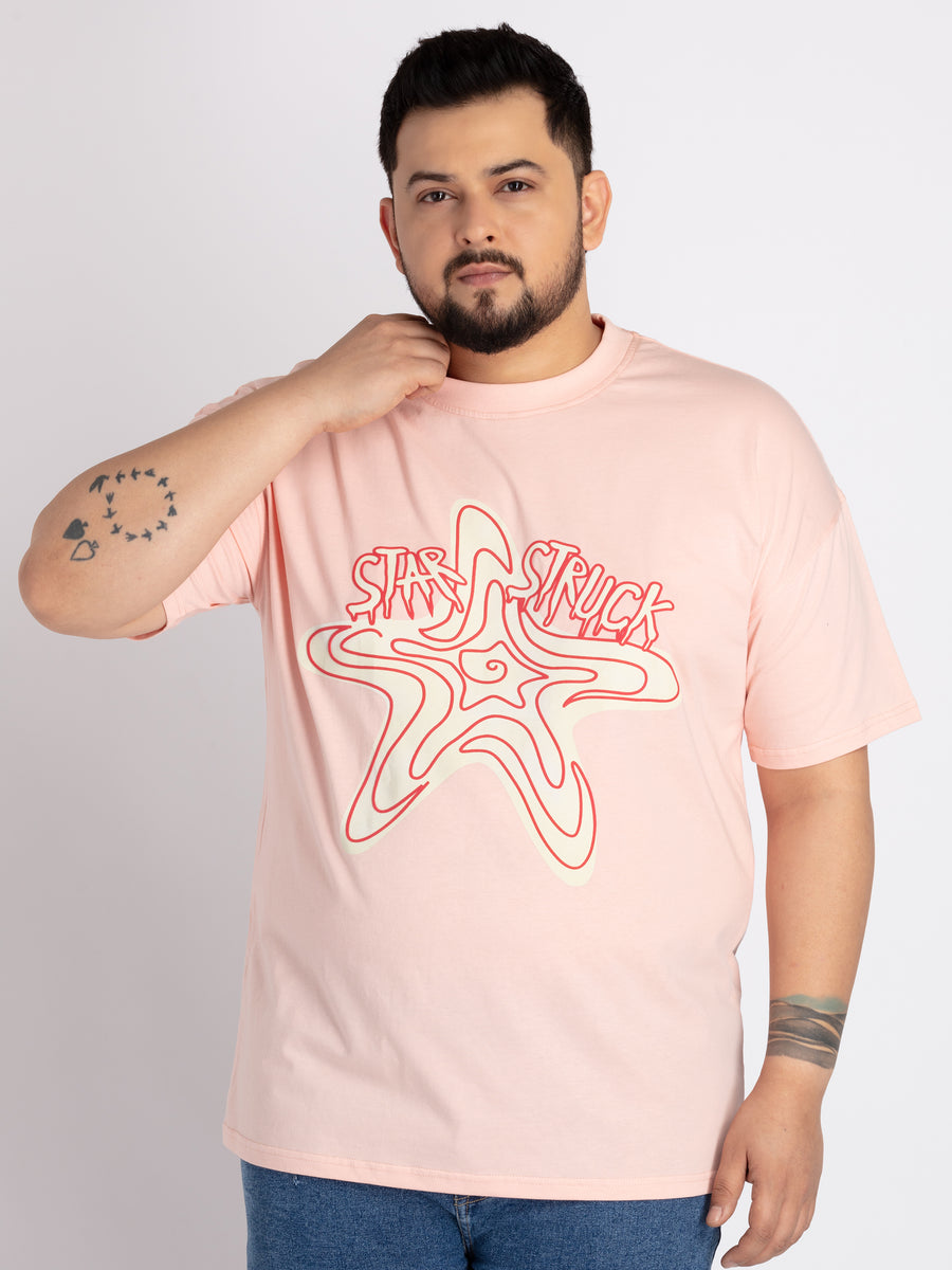 Mens Plus Size Pink Round Neck T-shirt