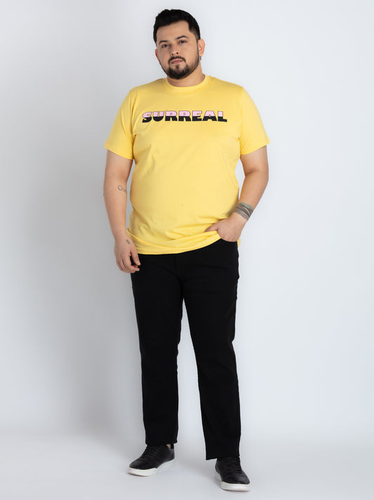 Mens Plus Size Yellow Round Neck T-shirt