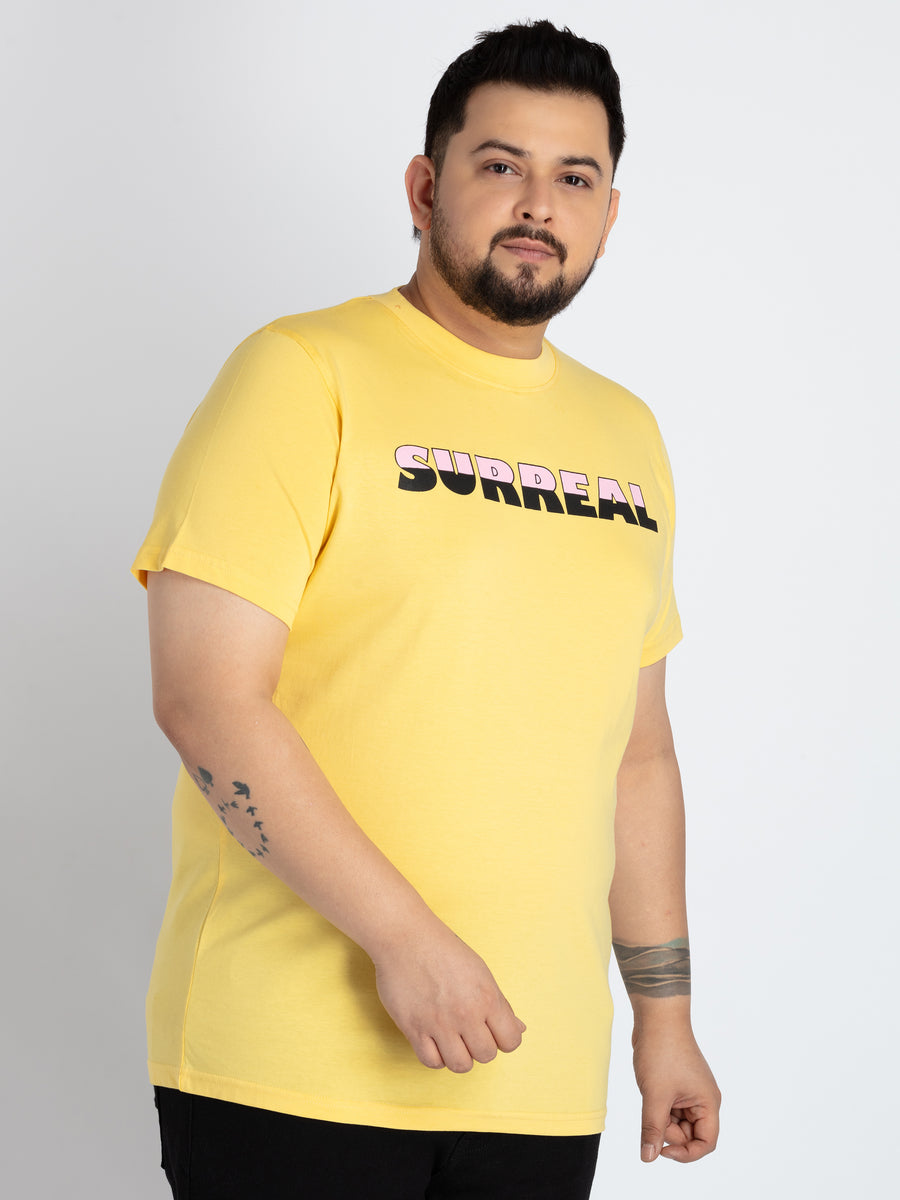 Mens Plus Size Yellow Round Neck T-shirt