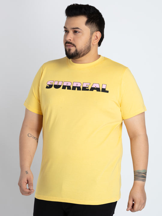 Mens Plus Size Yellow Round Neck T-shirt