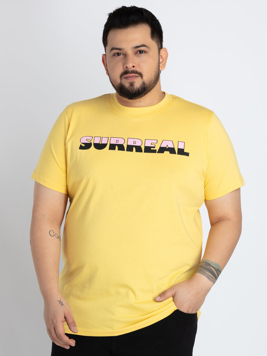 Mens Plus Size Yellow Round Neck T-shirt